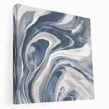 Contemporary Abstract Canvas – Fluid Navy, Gray, and Silver Artwork