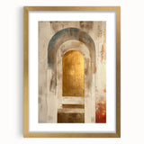 Abstract minimalist wall art framed with a gold mat, showcasing a contemporary design that enhances modern interior spaces. Ideal for stylish home decor accents.