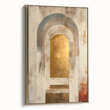 Abstract minimalist wall art featuring a framed canvas with gold accents, showcasing a modern design perfect for contemporary decor. Side view highlights its elegant frame and stylish aesthetic.