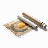 Abstract minimalist wall art print showcasing soft pastel colors and geometric shapes, rolled and ready for display in a stylish home decor setting.