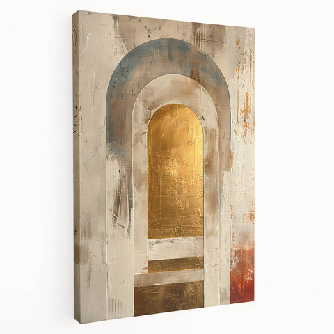 Abstract minimalist wall art on stretched canvas showcasing soft, neutral tones with subtle geometric patterns, ideal for modern home decor.