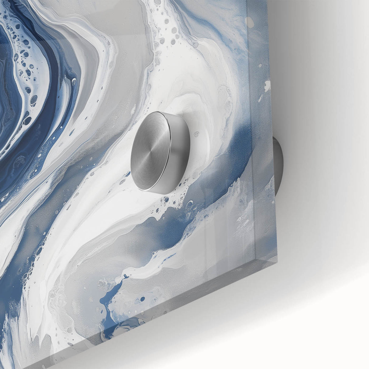 Geometric Abstract Wall Decor – Flowing Navy and Silver Artwork