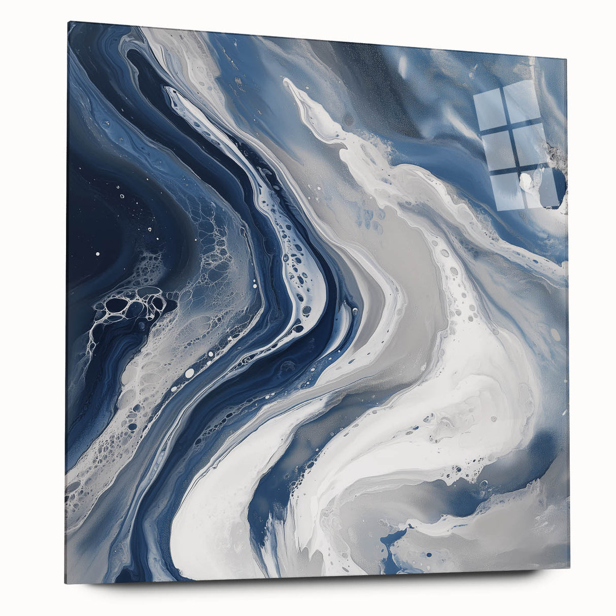 Geometric Abstract Wall Decor – Flowing Navy and Silver Artwork