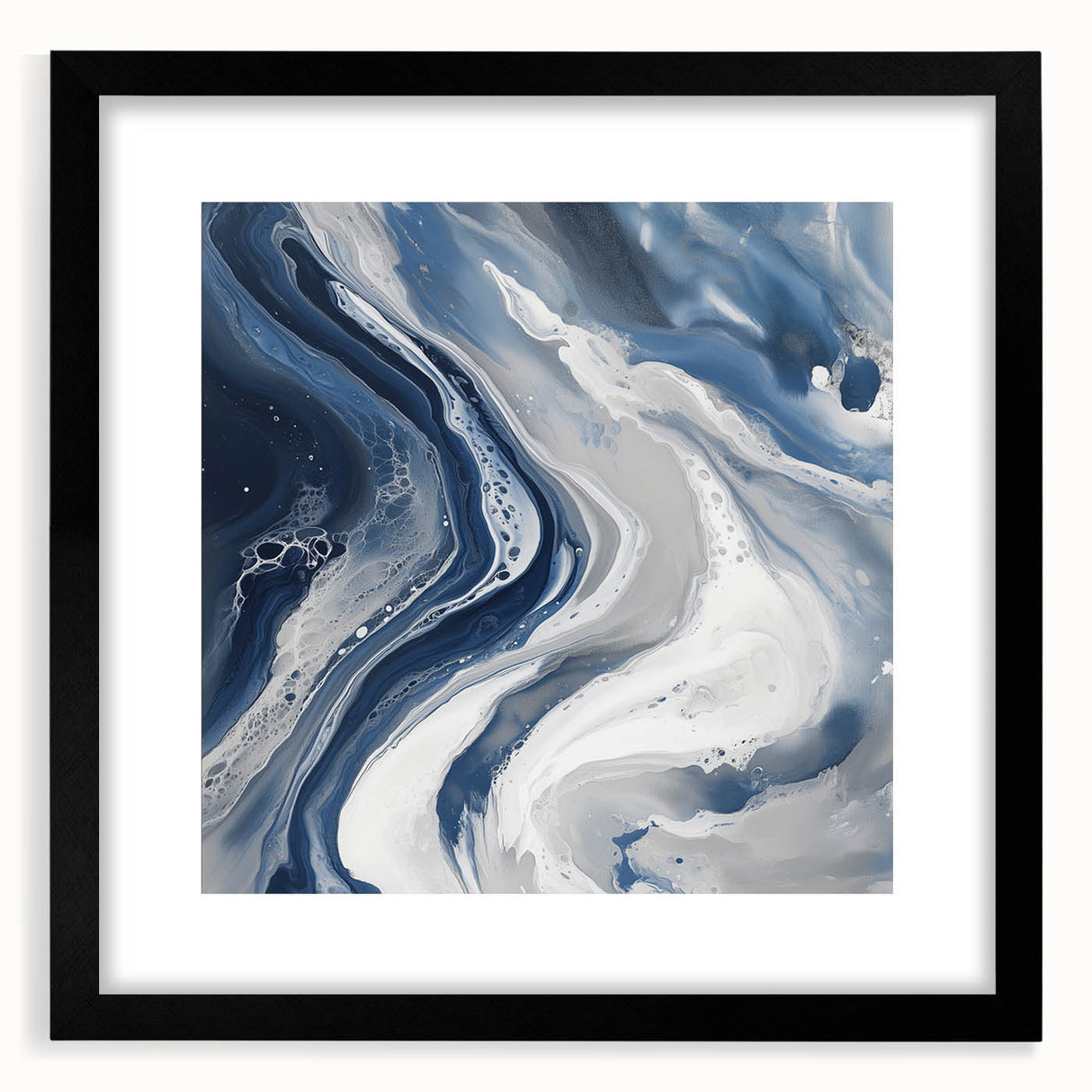 Geometric Abstract Wall Decor – Flowing Navy and Silver Artwork