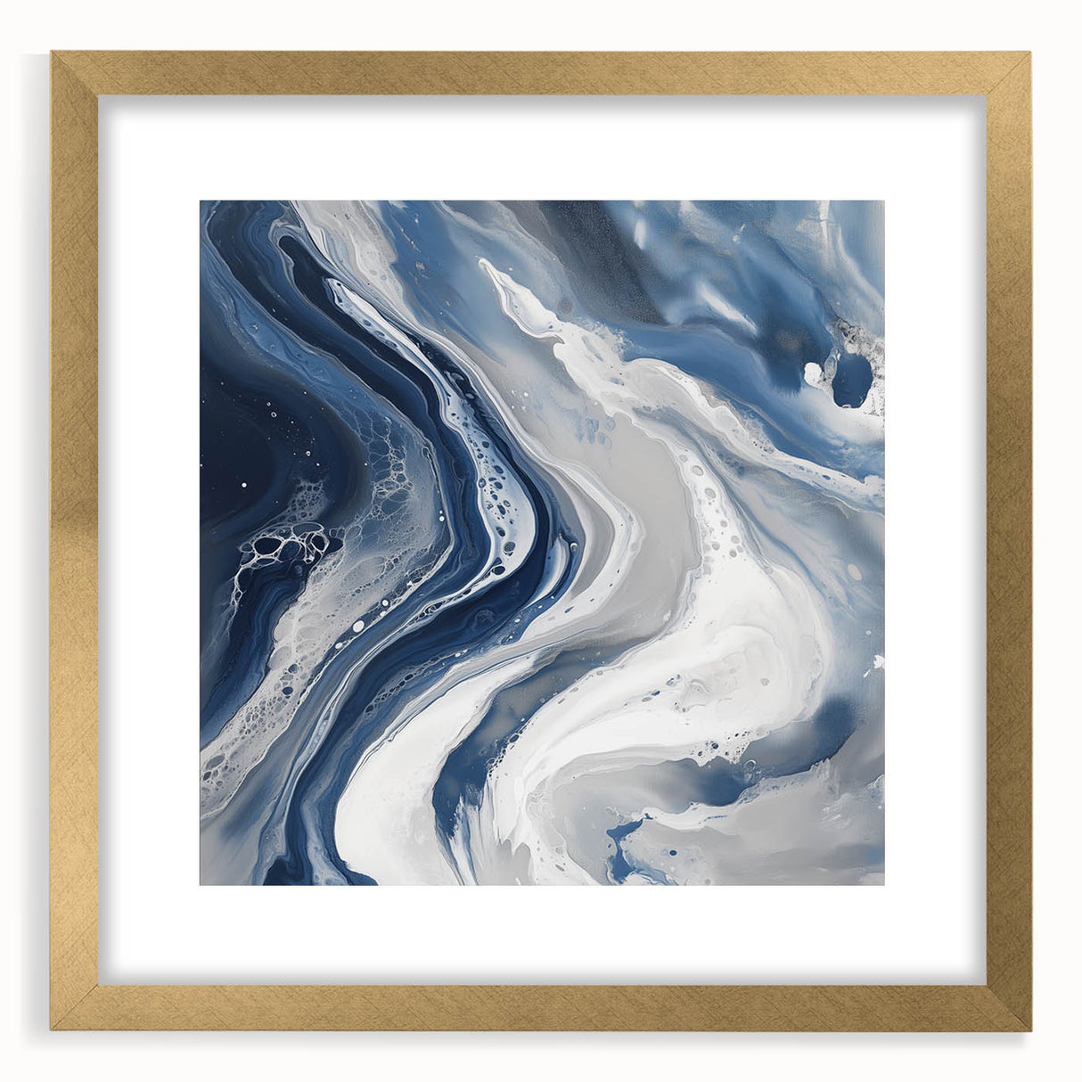 Geometric Abstract Wall Decor – Flowing Navy and Silver Artwork