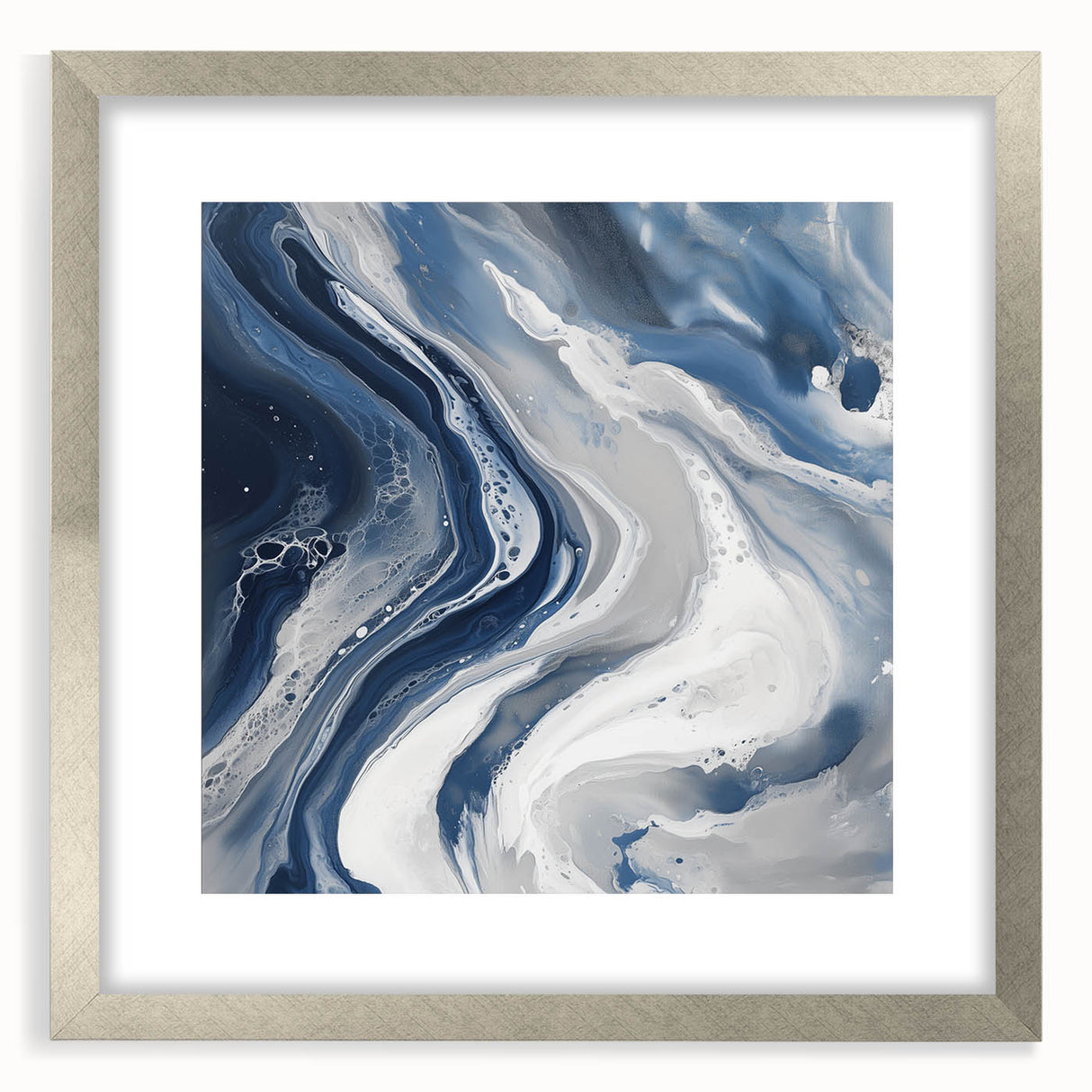 Geometric Abstract Wall Decor – Flowing Navy and Silver Artwork