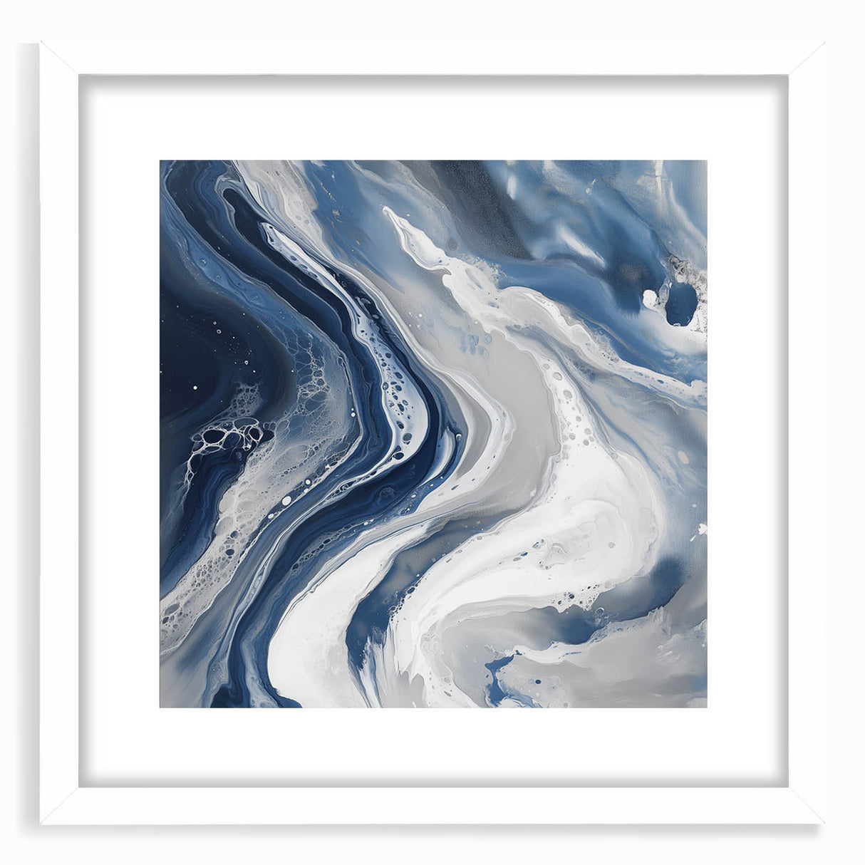 Geometric Abstract Wall Decor – Flowing Navy and Silver Artwork