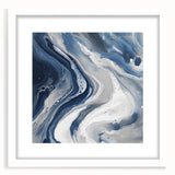 Geometric Abstract Wall Decor – Flowing Navy and Silver Artwork
