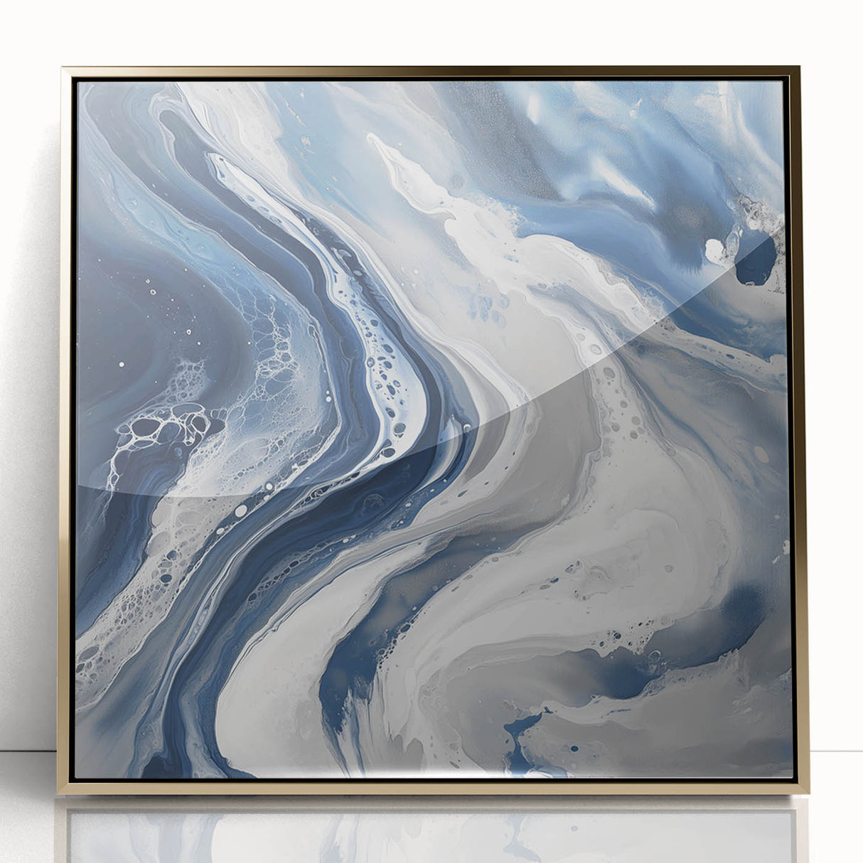 Geometric Abstract Wall Decor – Flowing Navy and Silver Artwork