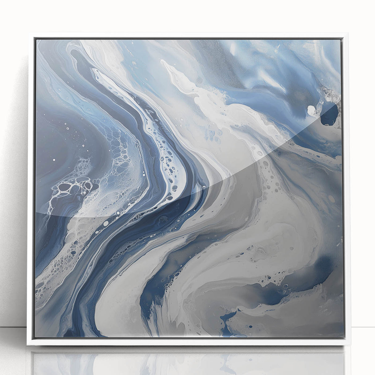 Geometric Abstract Wall Decor – Flowing Navy and Silver Artwork