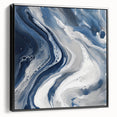Geometric Abstract Wall Decor – Flowing Navy and Silver Artwork