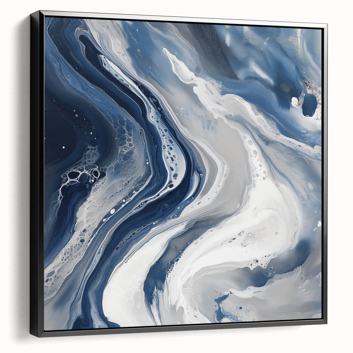 Geometric Abstract Wall Decor – Flowing Navy and Silver Artwork