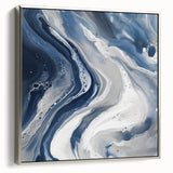 Geometric Abstract Wall Decor – Flowing Navy and Silver Artwork
