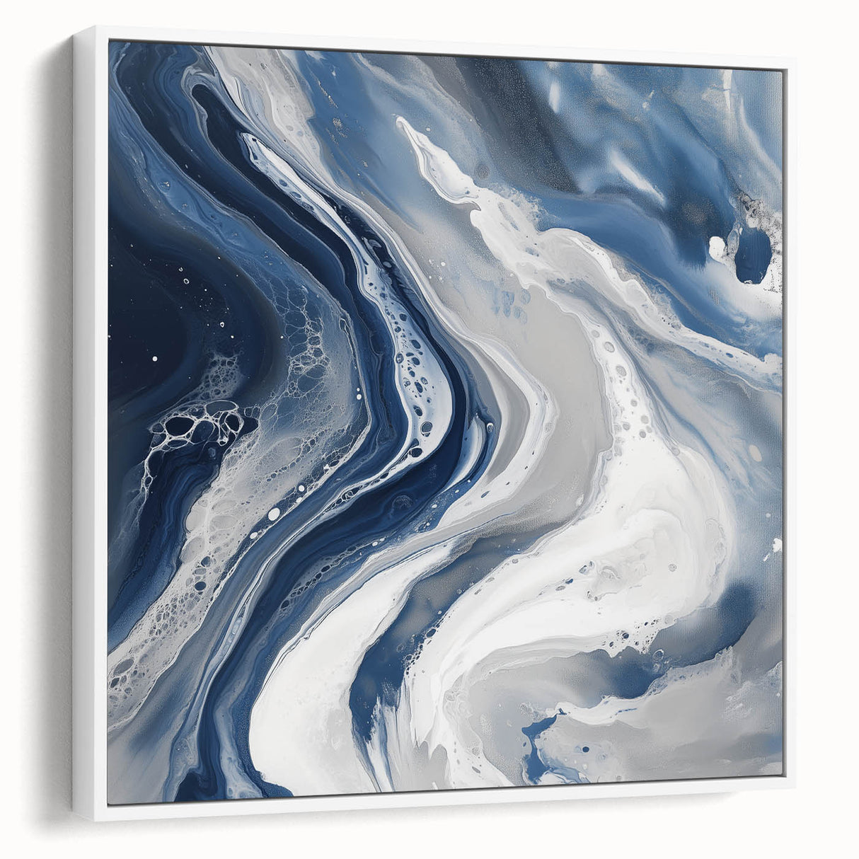Geometric Abstract Wall Decor – Flowing Navy and Silver Artwork