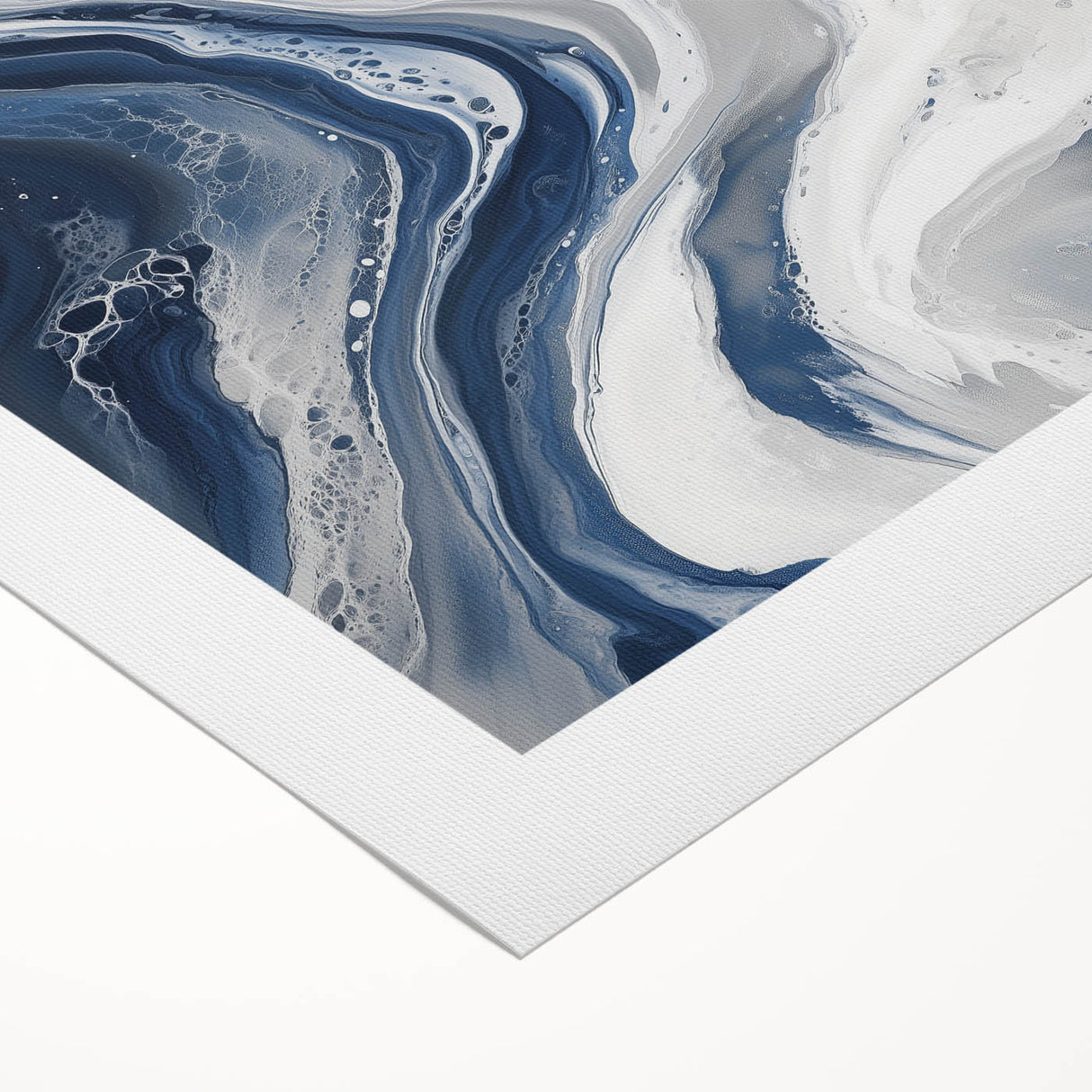 Geometric Abstract Wall Decor – Flowing Navy and Silver Artwork