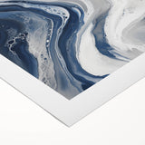 Geometric Abstract Wall Decor – Flowing Navy and Silver Artwork