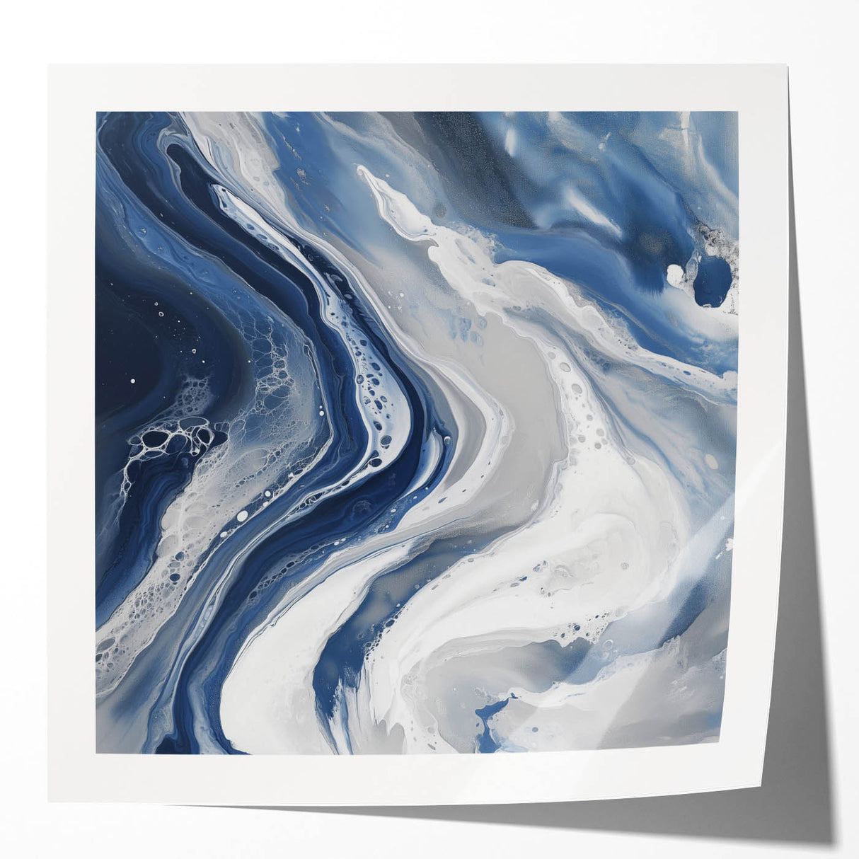 Geometric Abstract Wall Decor – Flowing Navy and Silver Artwork