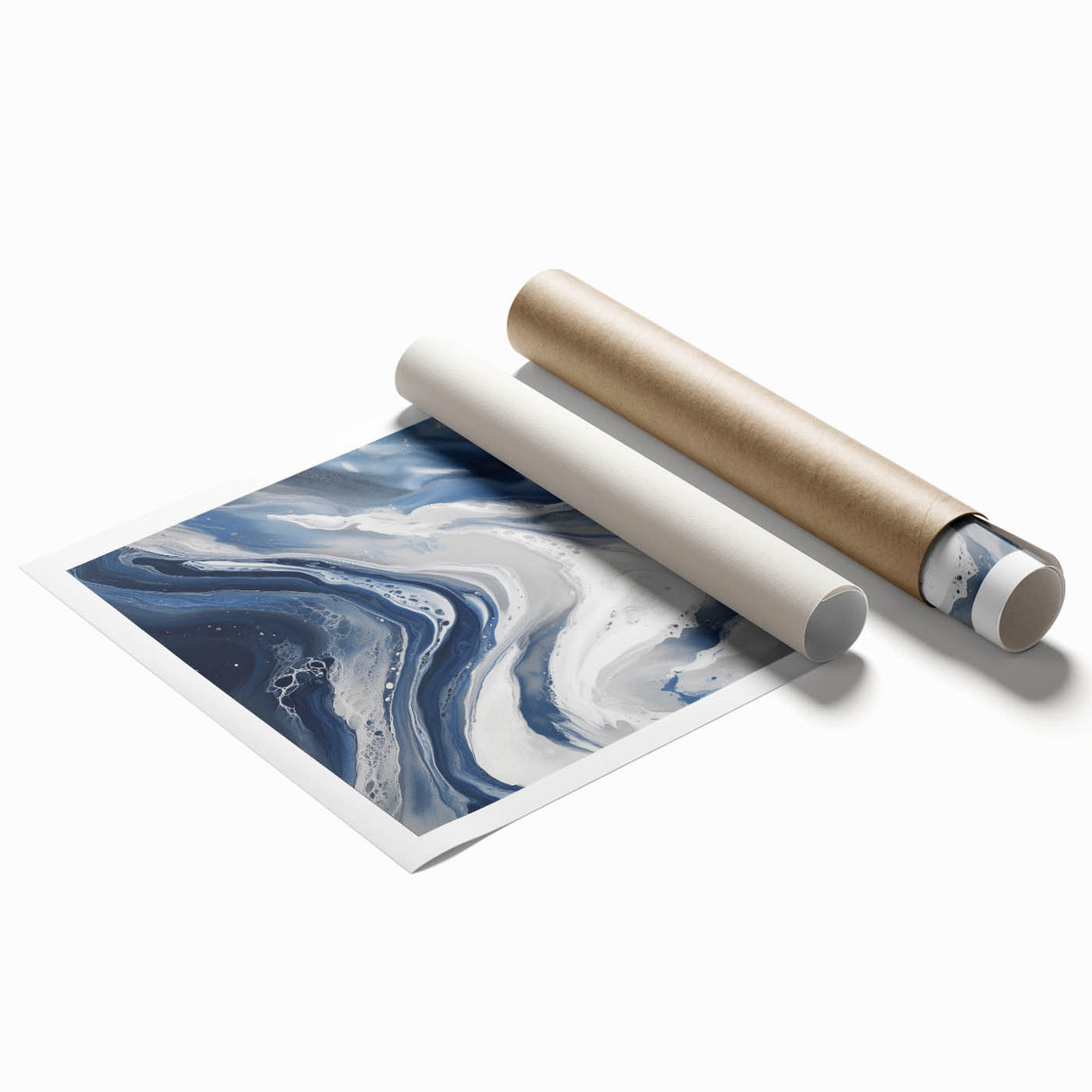 Geometric Abstract Wall Decor – Flowing Navy and Silver Artwork