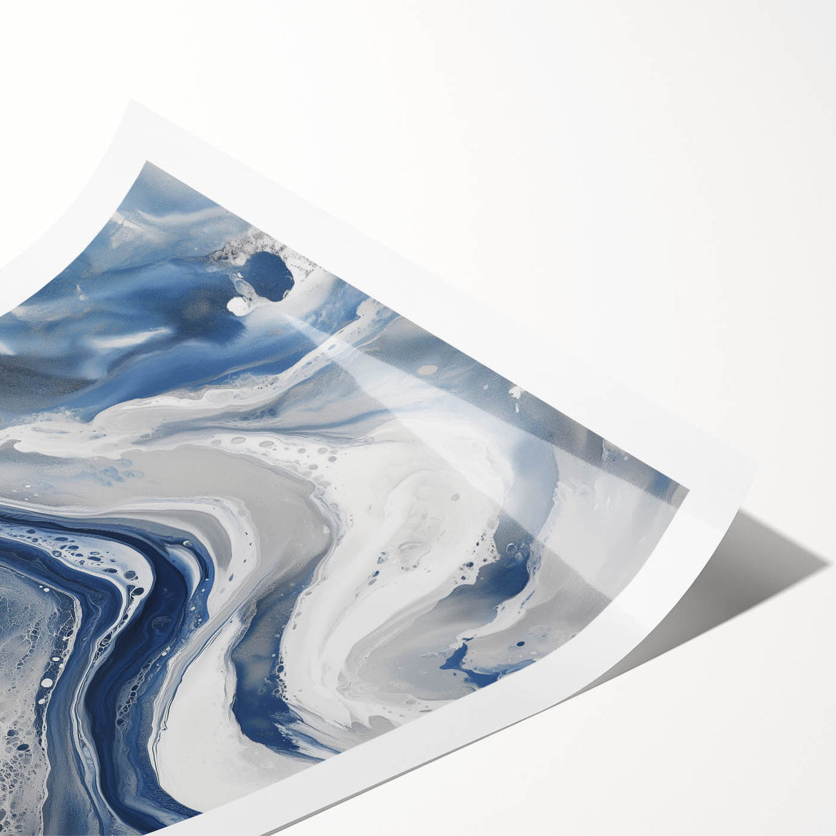 Geometric Abstract Wall Decor – Flowing Navy and Silver Artwork