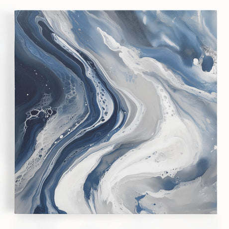 Geometric Abstract Wall Decor – Flowing Navy and Silver Artwork