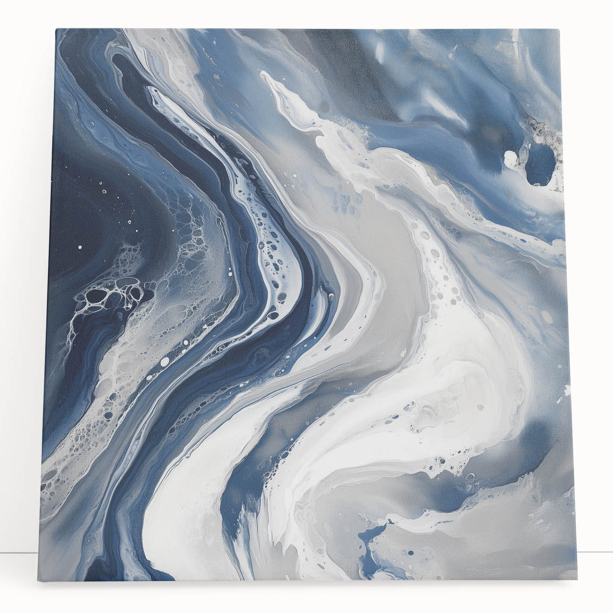 Geometric Abstract Wall Decor – Flowing Navy and Silver Artwork