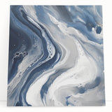 Geometric Abstract Wall Decor – Flowing Navy and Silver Artwork