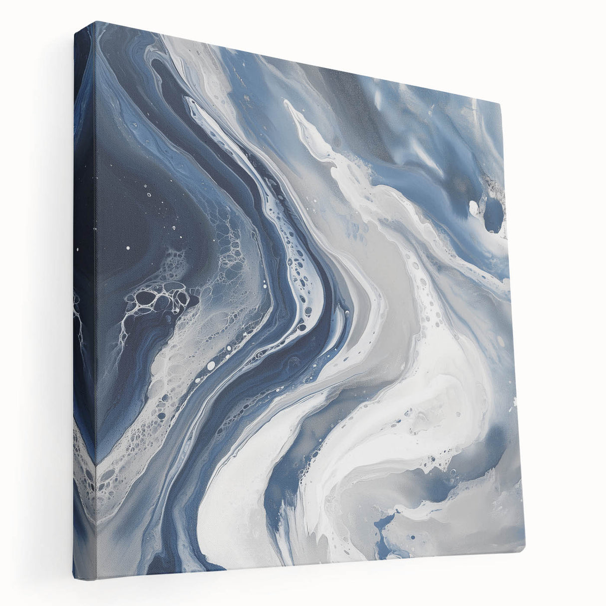 Geometric Abstract Wall Decor – Flowing Navy and Silver Artwork