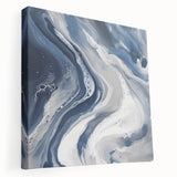 Geometric Abstract Wall Decor – Flowing Navy and Silver Artwork
