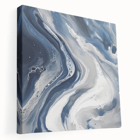 Geometric Abstract Wall Decor – Flowing Navy and Silver Artwork
