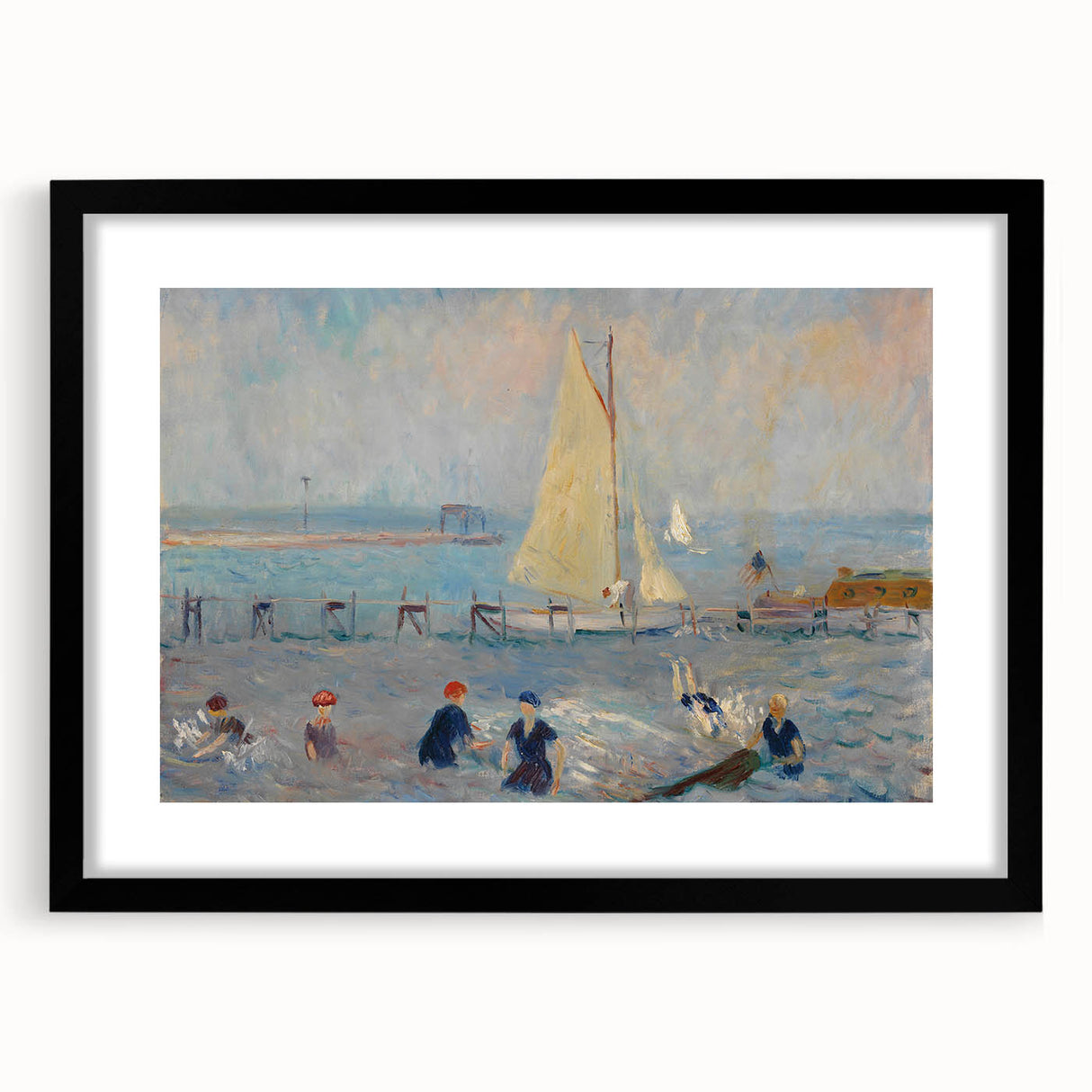 Modern Wall Art - Lively Seascape with Bathers | Coastal Beach Scene