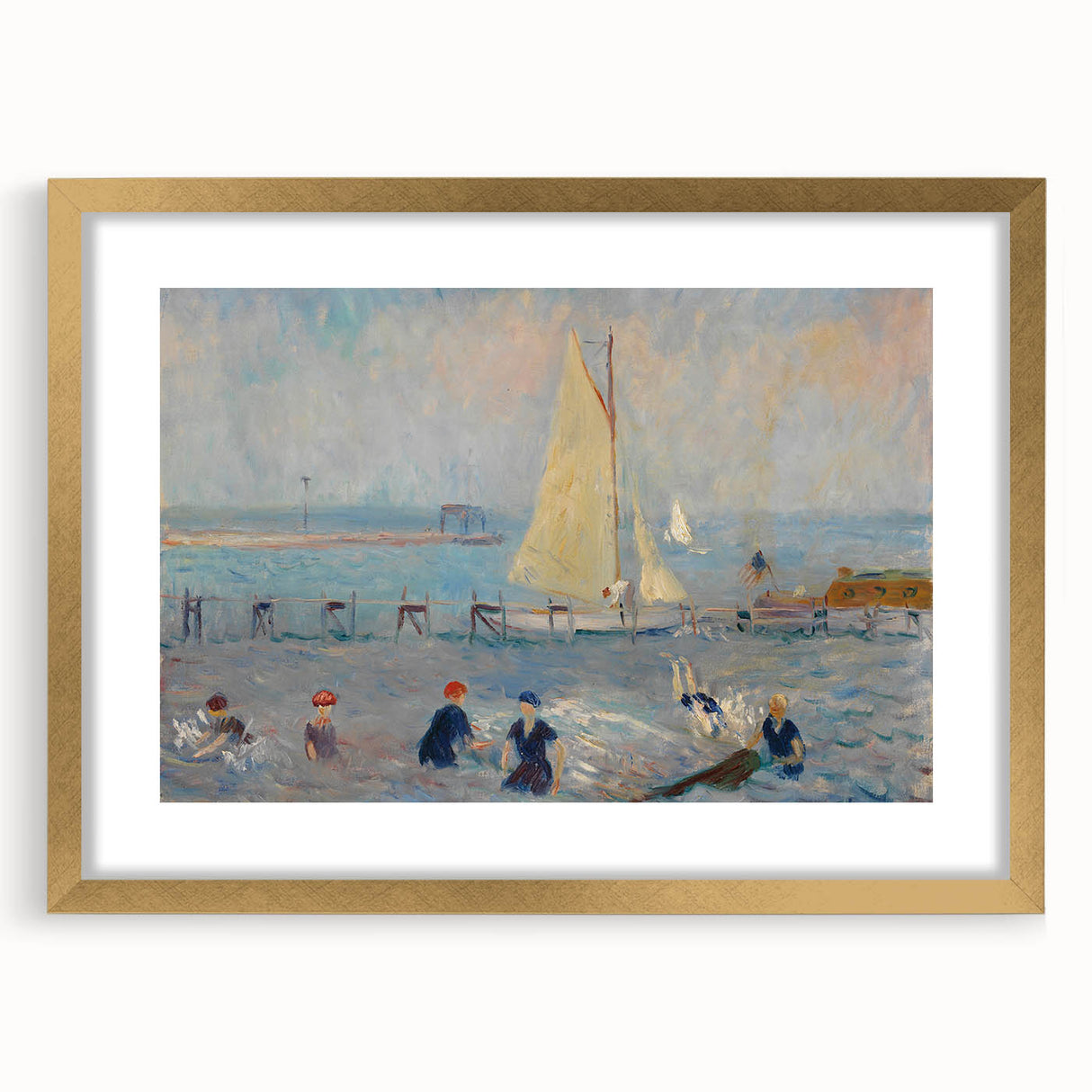 Modern Wall Art - Lively Seascape with Bathers | Coastal Beach Scene