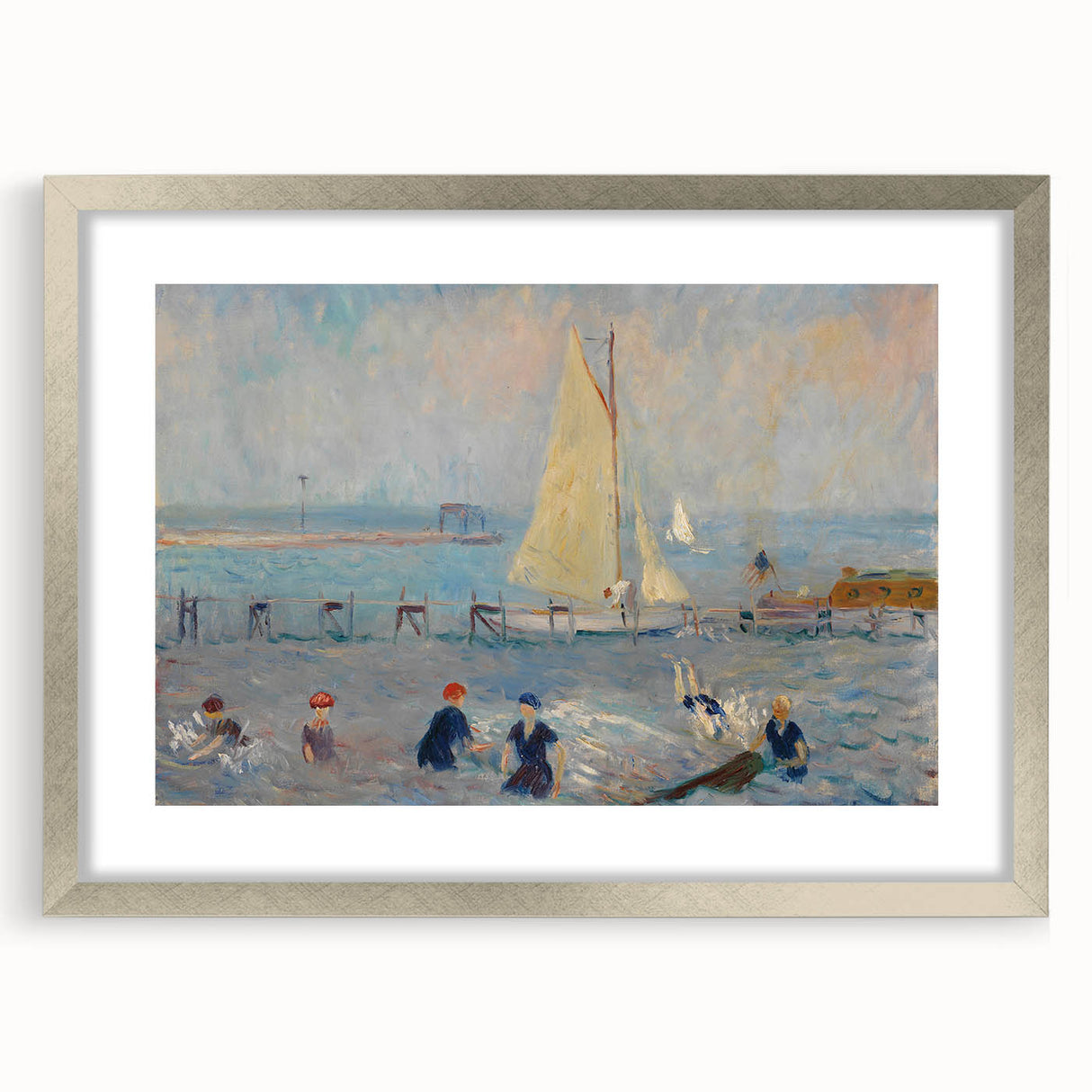 Modern Wall Art - Lively Seascape with Bathers | Coastal Beach Scene