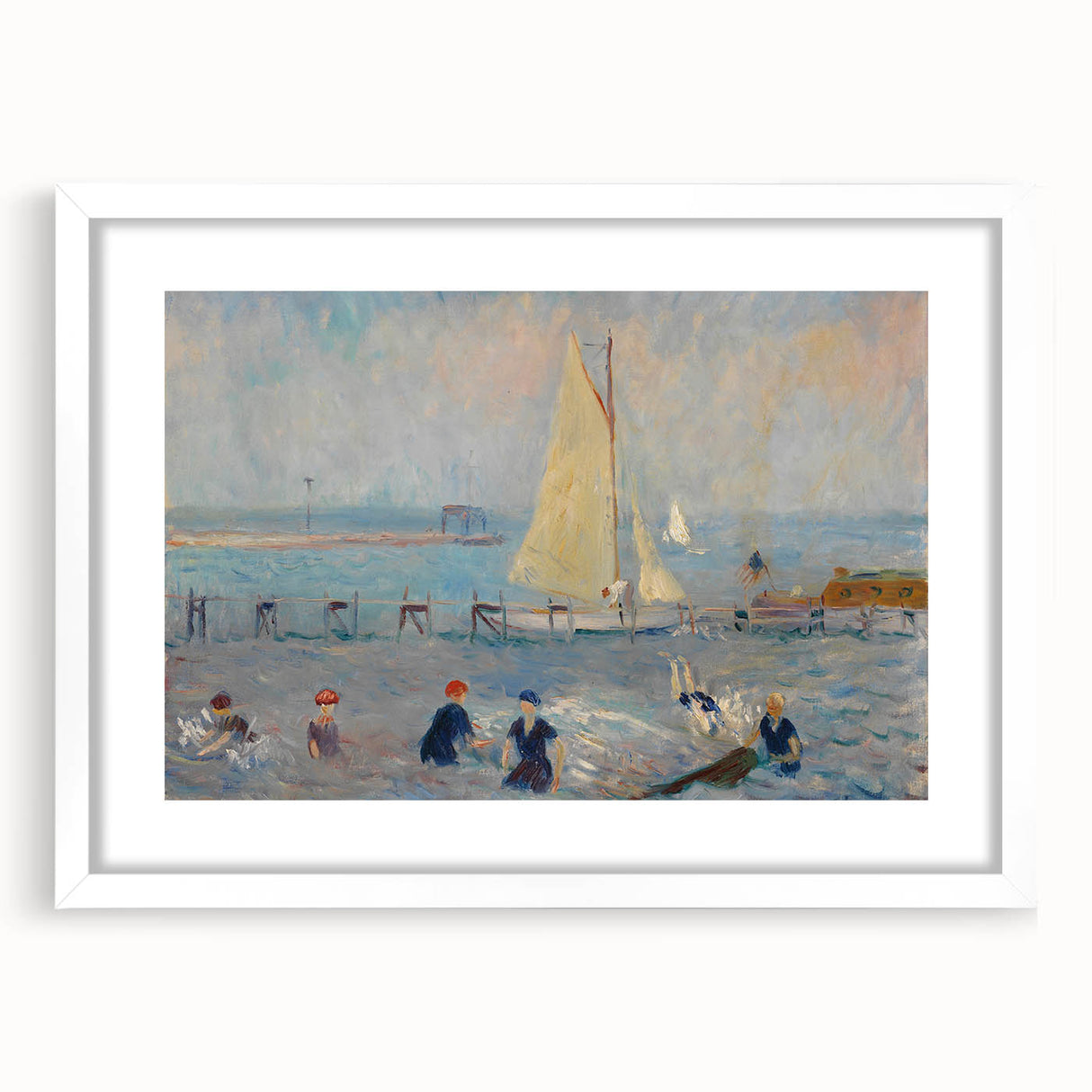 Modern Wall Art - Lively Seascape with Bathers | Coastal Beach Scene