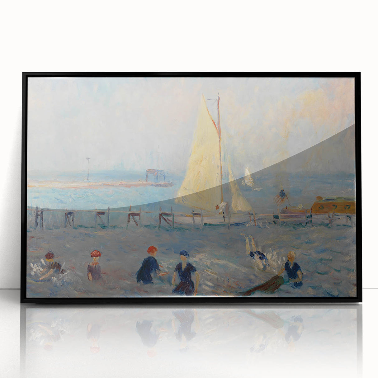 Modern Wall Art - Lively Seascape with Bathers | Coastal Beach Scene