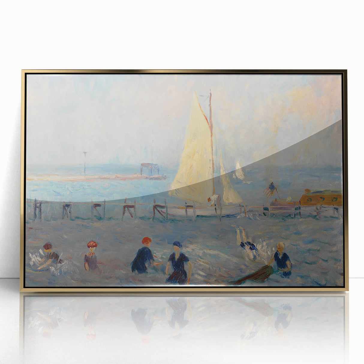 Modern Wall Art - Lively Seascape with Bathers | Coastal Beach Scene