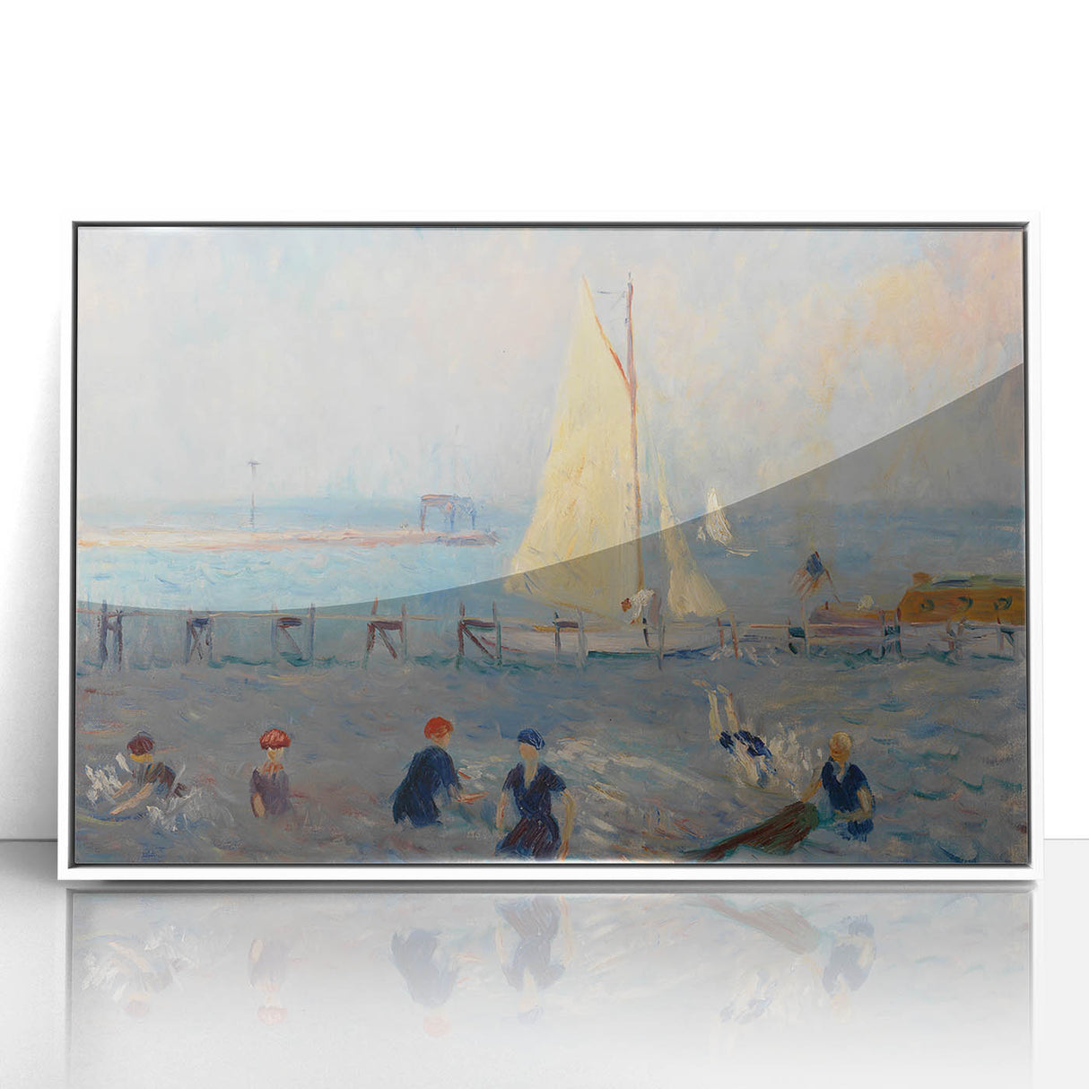 Modern Wall Art - Lively Seascape with Bathers | Coastal Beach Scene