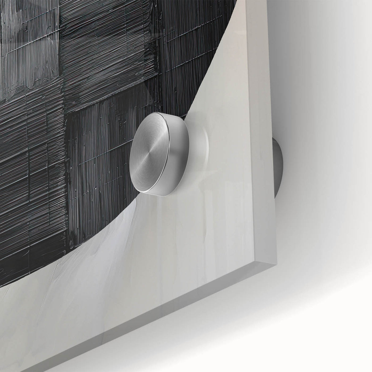 Close-up of an abstract minimalist wall art piece made from acrylic glass, showcasing soft pastel colors and geometric shapes, ideal for modern home decor.