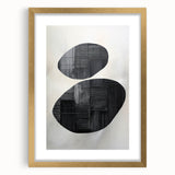 Abstract minimalist wall art framed in gold, showcasing a sleek design with a white mat, perfect for contemporary home decor. Ideal for adding elegance to any space.