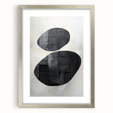 Abstract minimalist wall art framed in silver, showcasing geometric shapes and soft colors, designed to enhance contemporary interiors and add elegance.