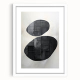 Abstract minimalist wall art framed in white with a mat, showcasing soft geometric shapes in muted tones, perfect for modern home decor.