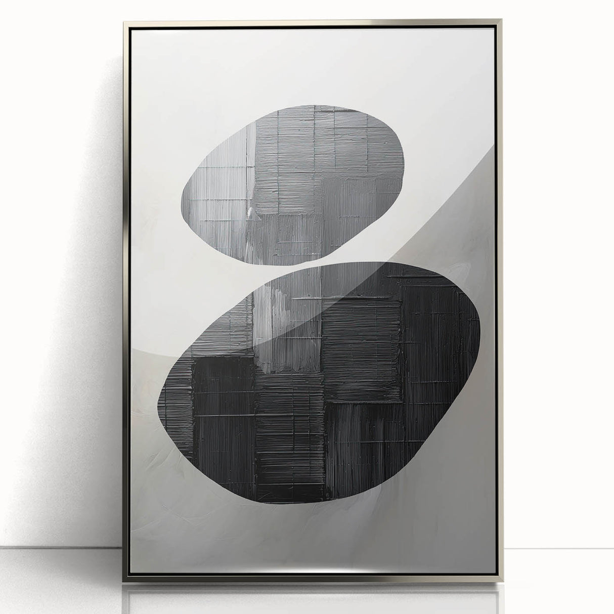 Framed abstract minimalist wall art featuring soft silver tones and a sleek acrylic finish, perfect for modern home decor. Ideal for adding elegance to any room.