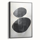 Framed canvas wall art showcasing a minimalist black abstract design, viewed from the side, ideal for modern home decor and artistic expressions. This piece adds a touch of sophistication to any interior space with its sleek lines and contemporary aesthetic.