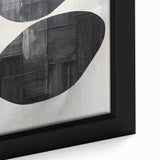 Close-up of a framed abstract minimalist wall art piece showcasing soft pastel colors and geometric shapes, perfect for modern home decor and artistic expression.