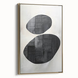 Framed minimalist wall art featuring an abstract design with gold accents, showcasing sleek lines and shapes, ideal for modern home decor.