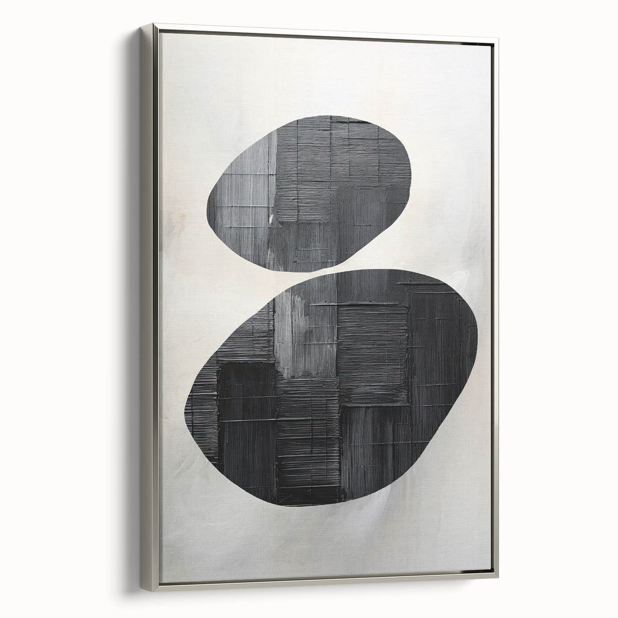 Framed minimalist abstract wall art featuring a sleek silver side profile, showcasing subtle textures and modern design elements, ideal for contemporary decor.