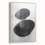 Abstract minimalist wall art in a white frame, showcasing a geometric design with soft color tones, ideal for modern home decor. Side view highlights the depth and texture.