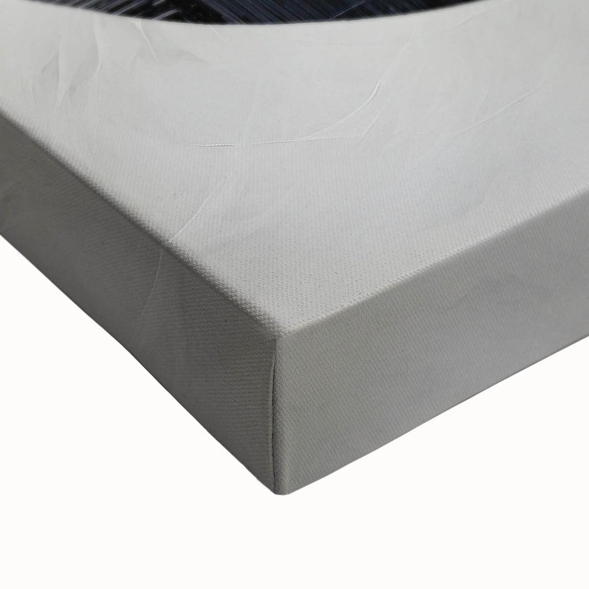 Close-up of abstract minimalist wall art on stretched canvas, showcasing soft color gradients of beige and gray, perfect for modern home decor or office spaces.