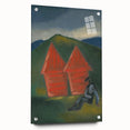 Modern Rural Landscape Wall Art - Abstract Barns with Dark Tones
