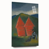 Modern Rural Landscape Wall Art - Abstract Barns with Dark Tones