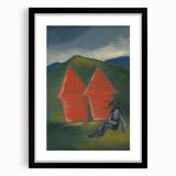 Modern Rural Landscape Wall Art - Abstract Barns with Dark Tones